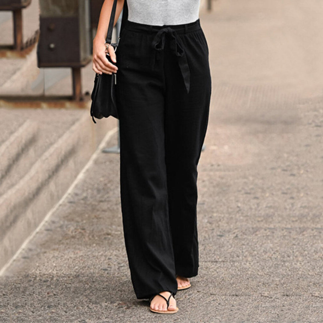Pantalon léger en lin avec ceinture à nouer – Pantalon d'été aéré à jambes larges