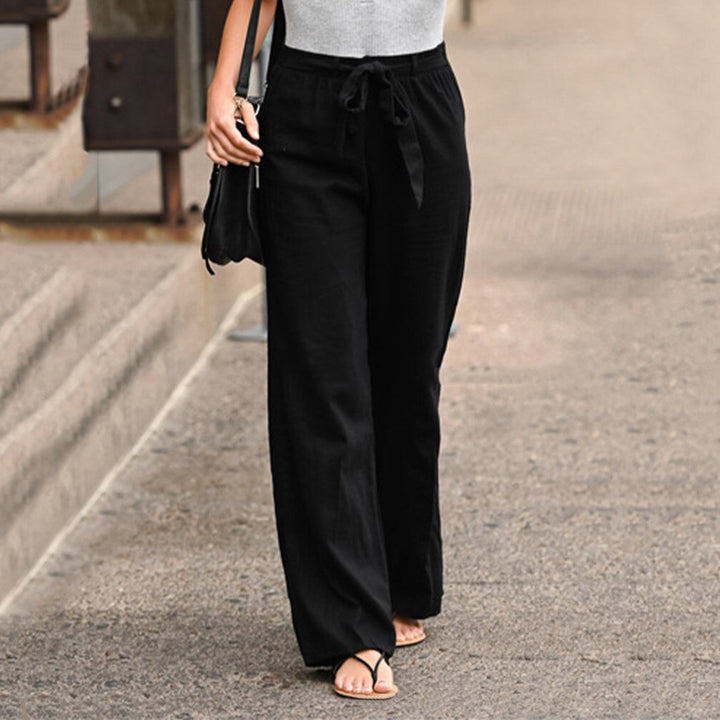 Pantalon léger en lin avec ceinture à nouer – Pantalon d'été aéré à jambes larges
