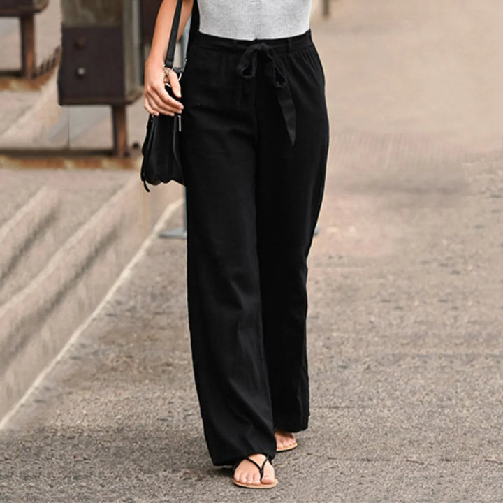 Pantalon en lin pour femmes avec nœud – Pantalon d'été ample à taille haute