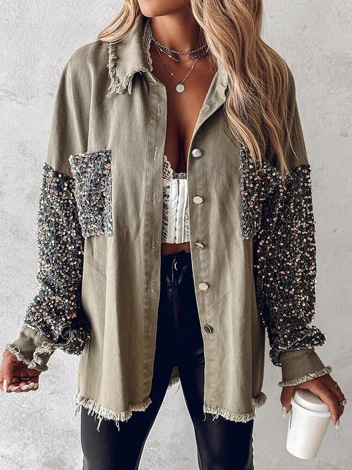Tamela - giacca di jeans con paillettes a contrasto