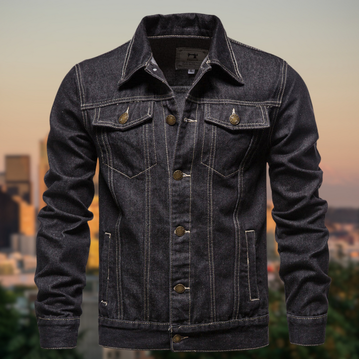 Veste en jean homme avec coutures contrastées et fermeture à boutons – Classique robuste du style street pour le quotidien et les loisirs