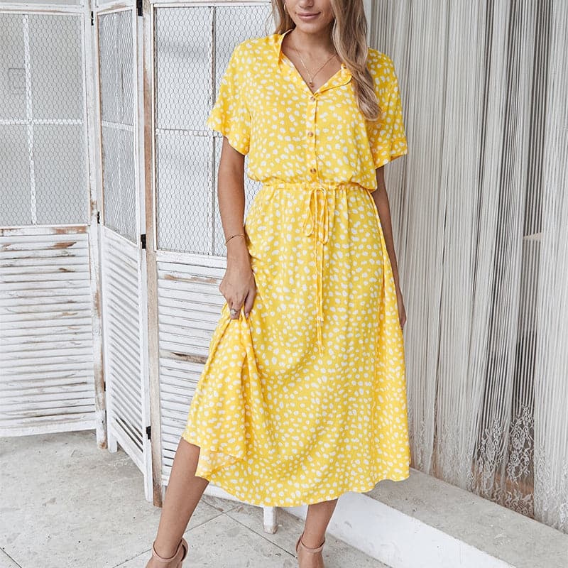 Robe Midi à Pois Savannah Breeze – Élégance Ludique et Confort Estival