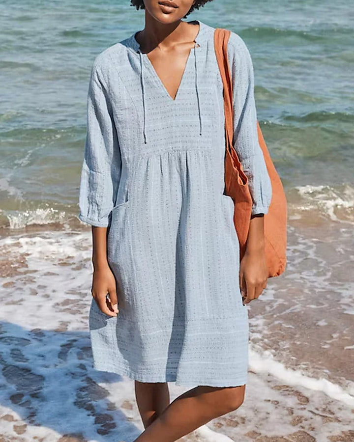 Einfarbiges Resort Kleid mit Tasche