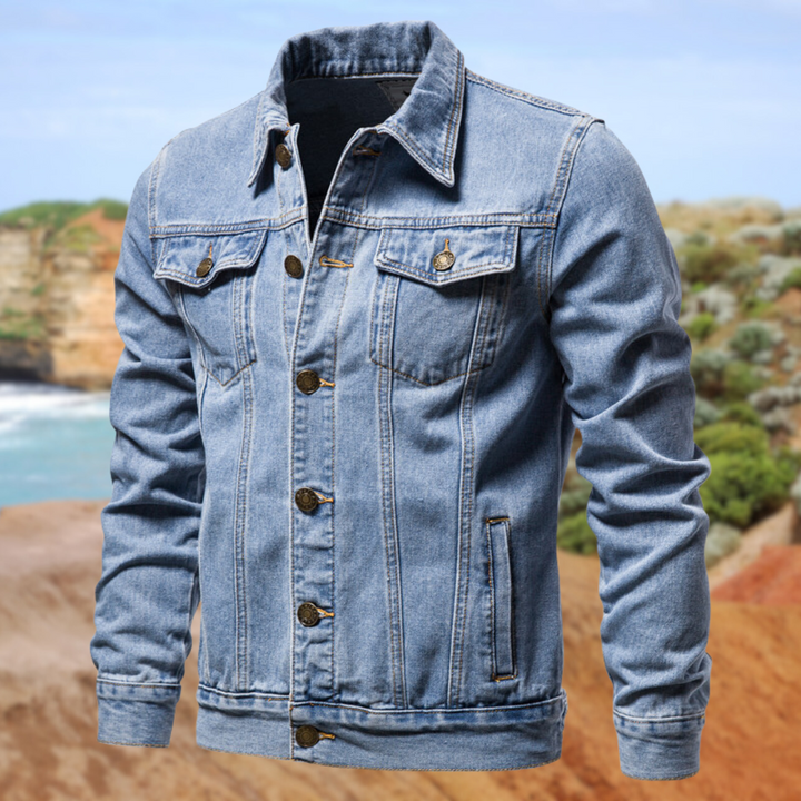 Veste en jean homme avec coutures contrastées et fermeture à boutons – Classique robuste du style street pour le quotidien et les loisirs