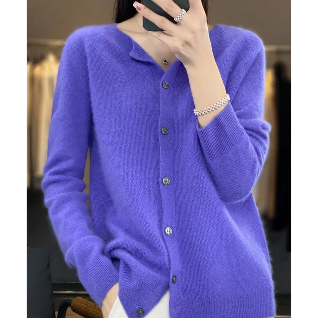 Cardigan en maille à col rond pour femmes en pure laine mérinos