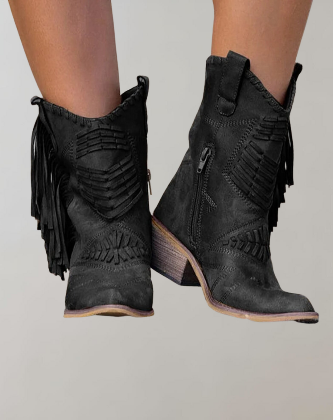 Selene - Bottes vintage à franges avec fermeture éclair