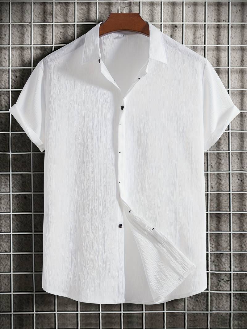 Chemise homme à manches courtes avec patte de boutonnage – Chemise d'été aérée en tissu structuré style décontracté