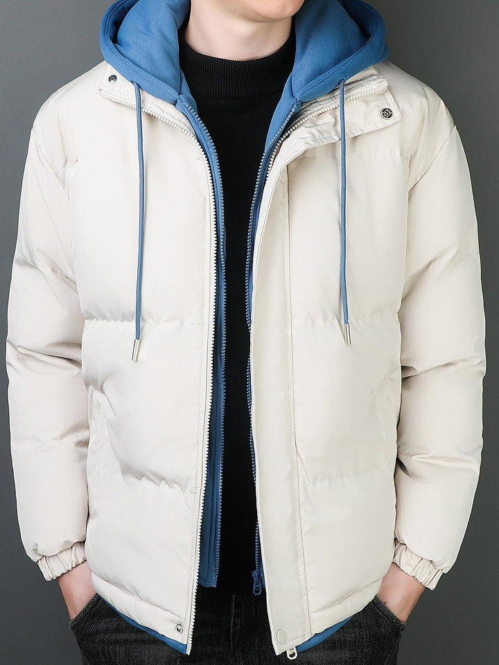 Veste d'hiver à capuche fausse deux pièces décontractée pour hommes | Parfait pour les activités de plein air