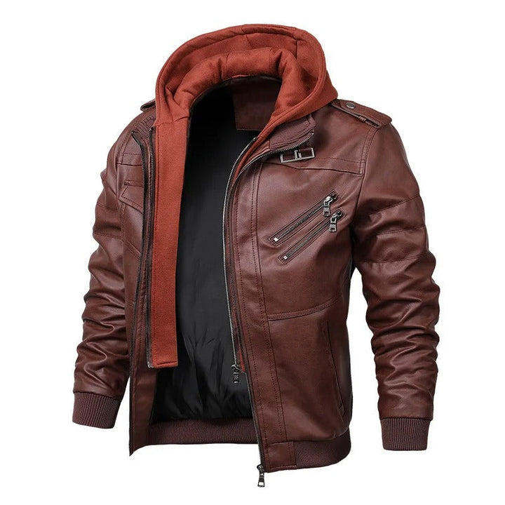 Veste en cuir chaude avec capuche pour hommes | Parfaite pour les activités de plein air