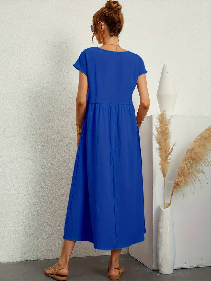 Luftiges Damen Sommerkleid – Casual Maxikleid mit Taschen & Rundhalsausschnitt