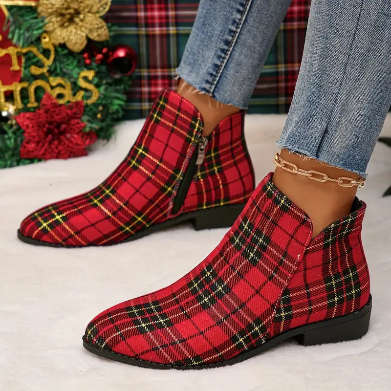 Bottines polyvalentes avec motif à carreaux et talon bas et massif