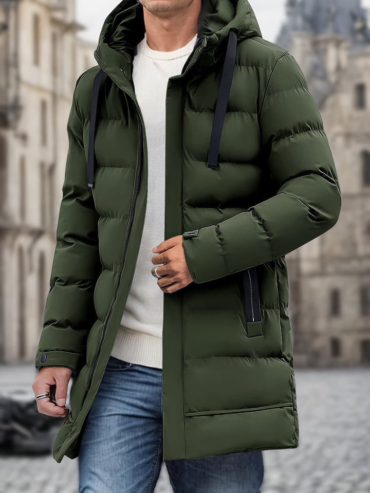 Veste d'hiver matelassée longue chaude à capuche pour hommes | Parfaite pour les activités de plein air