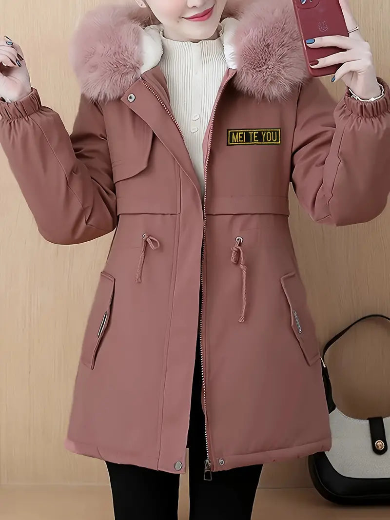 Manteau confortable et moelleux avec capuche et fermeture éclair décontractée
