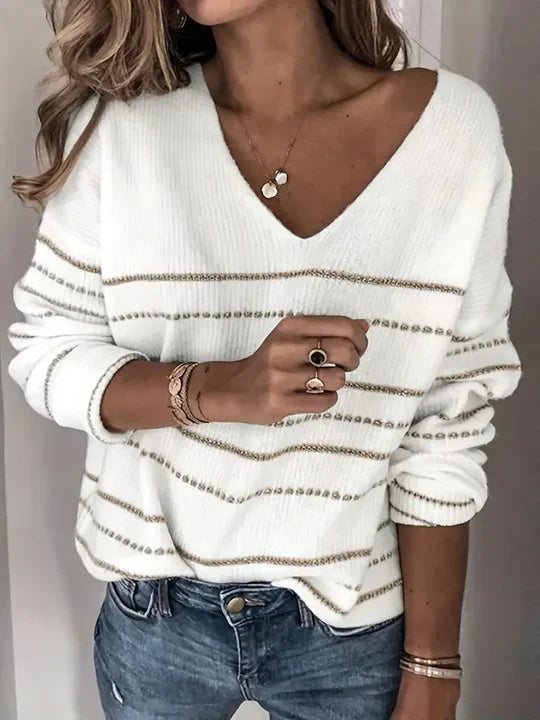 Mace | Modischer V-Ausschnitt Pullover mit Streifen für Damen