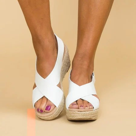 Espadrilles compensées pour femmes – sandales compensées d'été confortables avec brides croisées et semelle en jute pour la plage et la ville