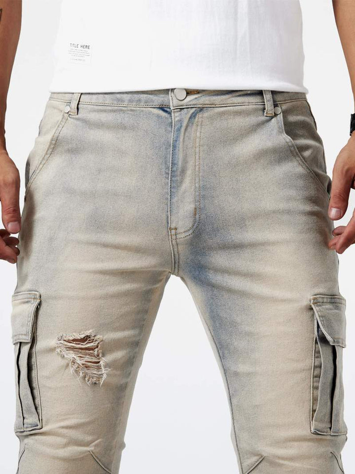 Herren Cargo Jeans Slim Fit mit Seitentaschen – Streetwear Hose für Freizeit & Alltag