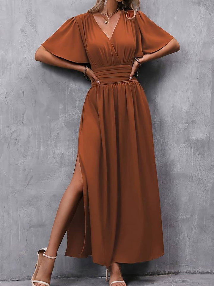 Elegante vestito lungo da donna con spacco e effetto incrociato – vestito fluido con scollo a V per estate, sera ed eventi