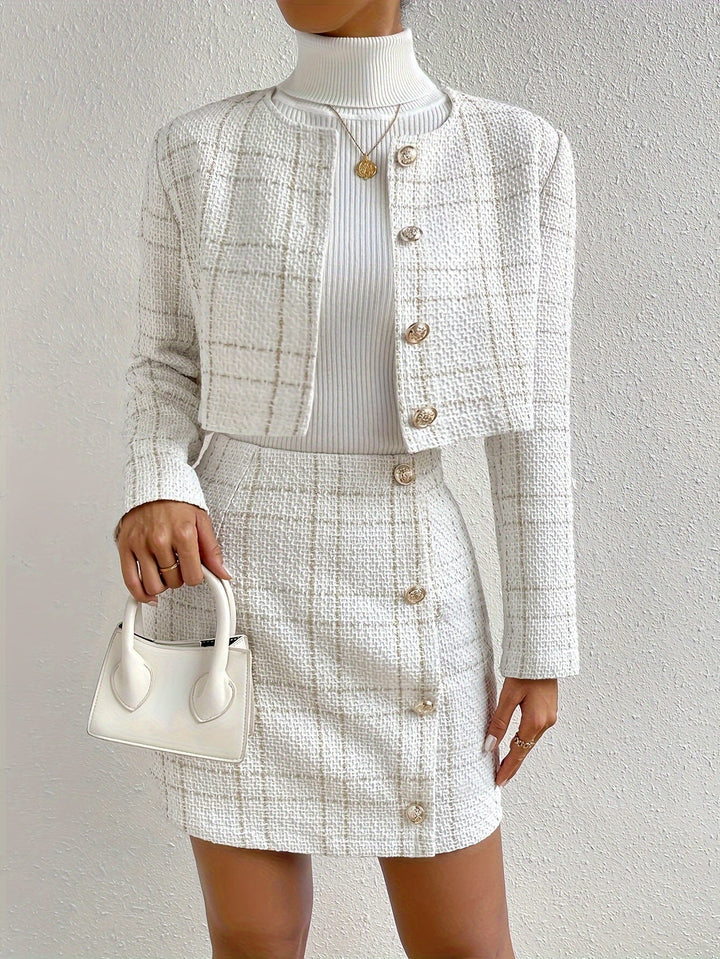 Set elegante di outfit in tweed a quadri per donna | Per occasioni formali