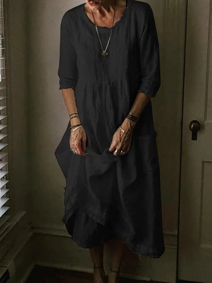 Vestito casual in lino con tasche – vestibilità ampia con maniche 3/4