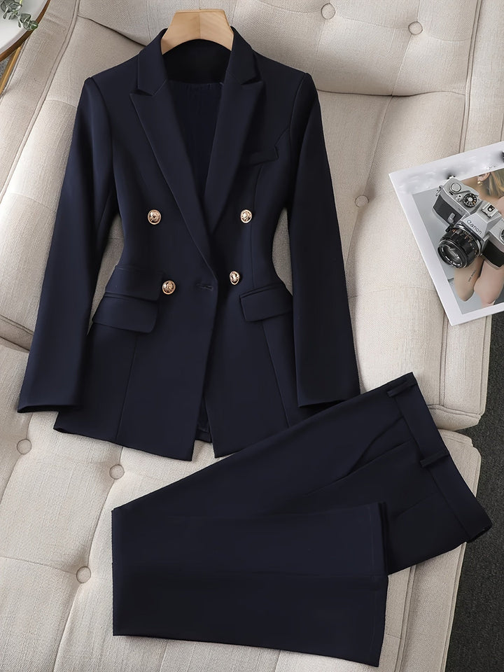 Stilvolles Zweireihiger Blazer Mit Reverskragen Zweiteiliges Set Für Damen | Für elegante Anlässe
