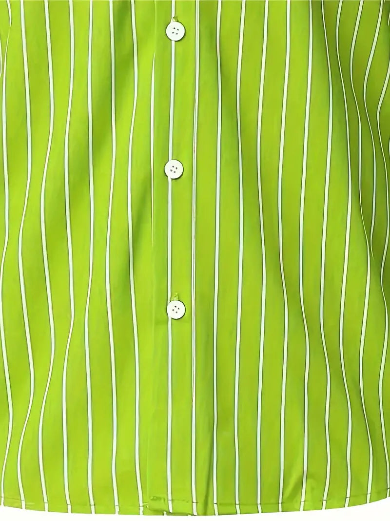 Chemise homme à manches longues avec motif à rayures – Chemise slim fit business & soirée avec col – Chemise décontractée élégante avec patte de boutonnage