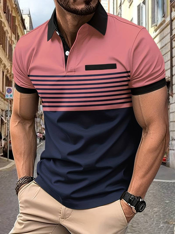 Polo homme à rayures – Chemise à manches courtes avec patte de boutonnage et col contrasté