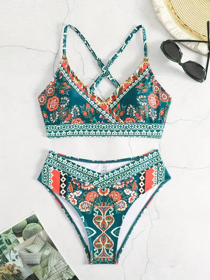Flora – 2-teiliges Bikini-Set im Crisscross-Stil im Ethno-Stil