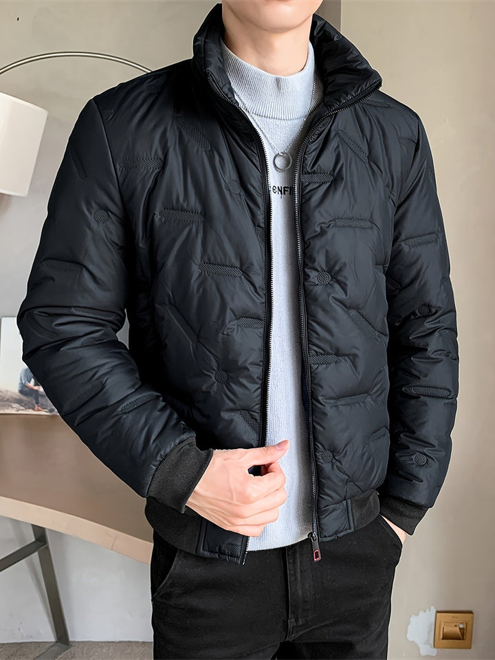 Lässige Schwarze Baumwoll Winddichte Und Warme Langärmelige Winterjacke Für Herren | Perfekt für kalte Tage