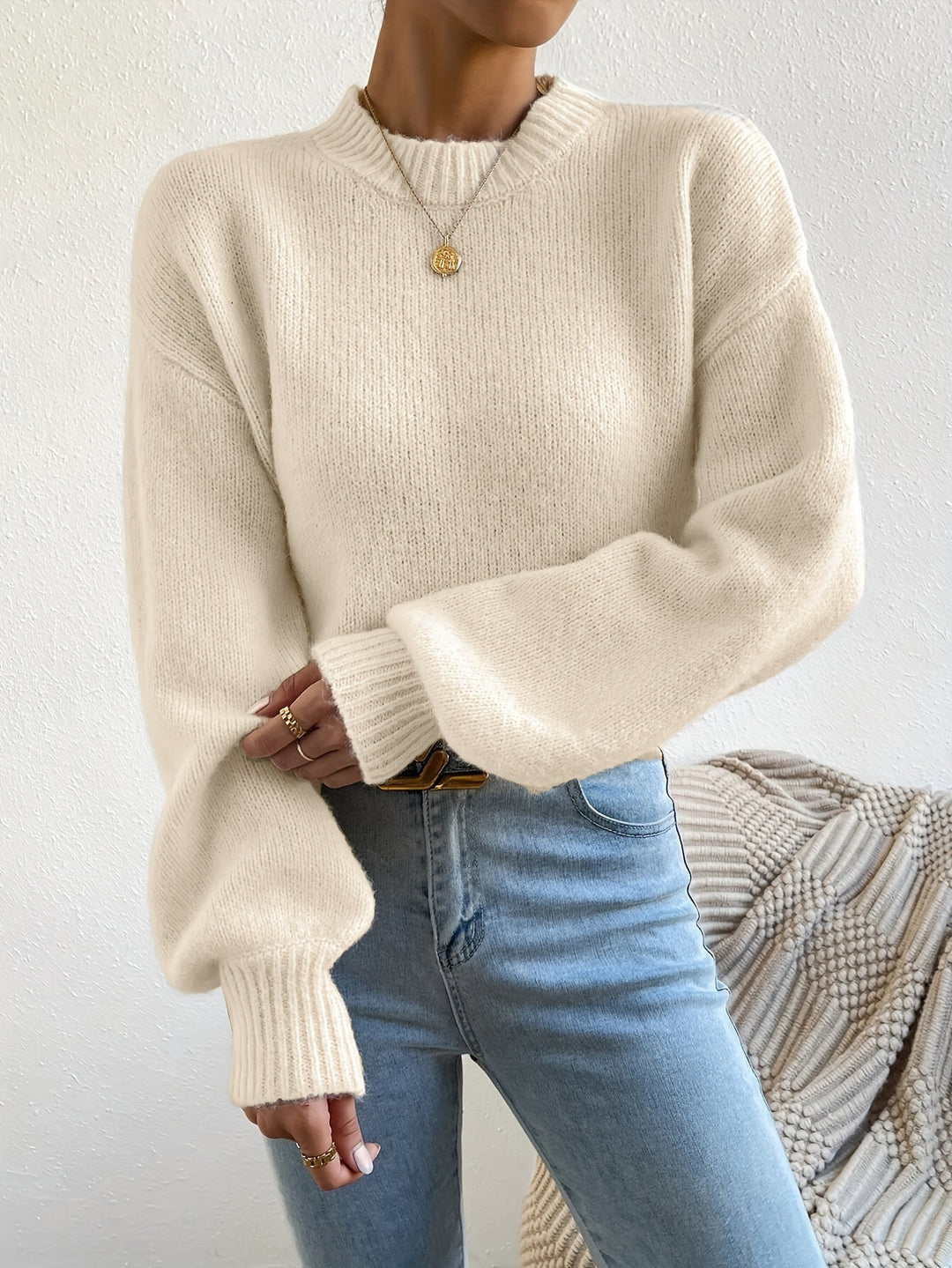 Pull en maille oversize douillet avec col rond – doux et stylé pour les jours froids