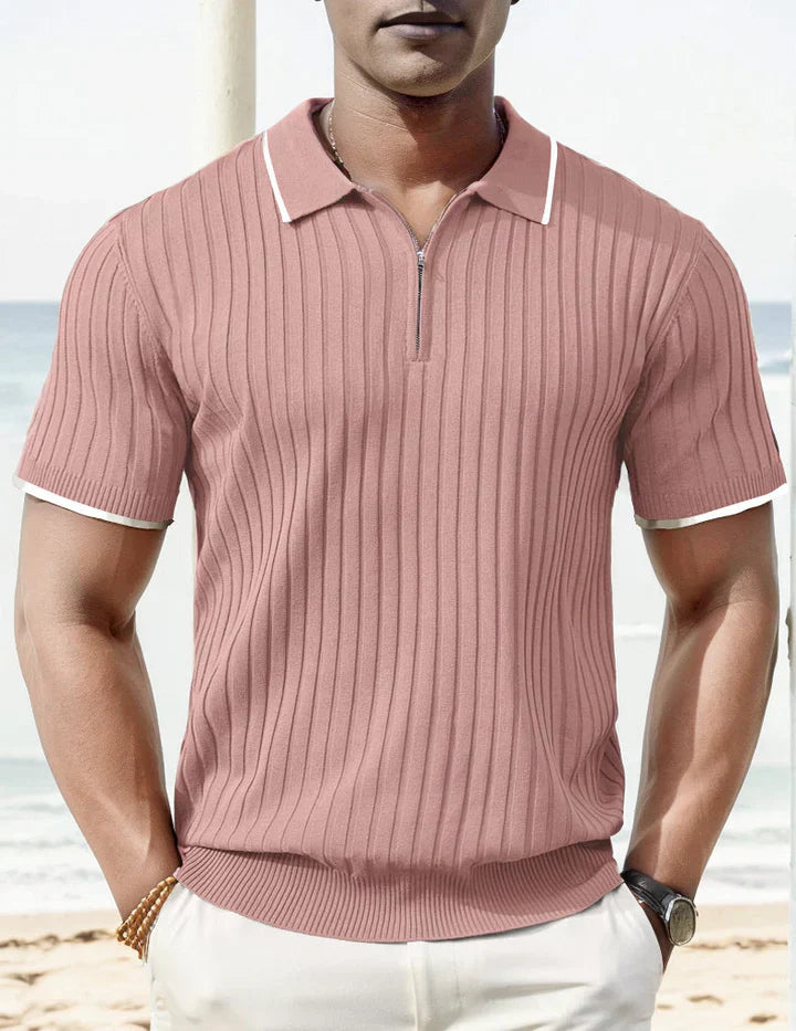 Men's polo shirt with zipper – ribbed short-sleeve shirt with contrast details for summer, leisure & smart casual looks