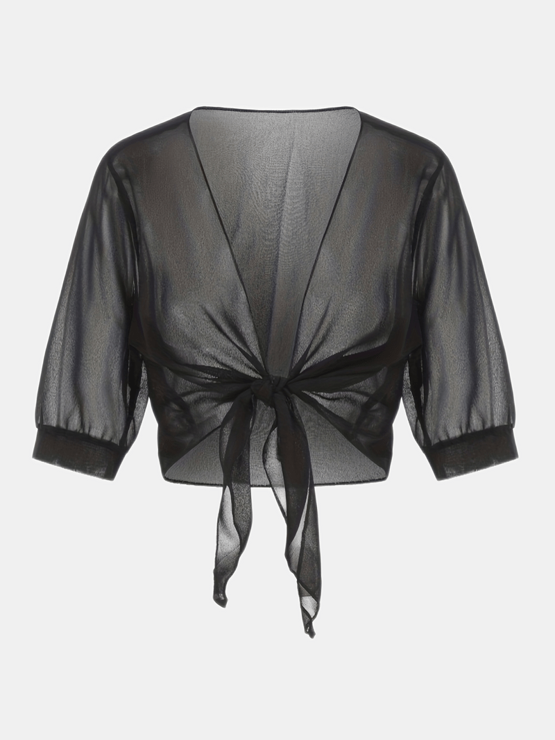 Bolero in chiffon da donna con nodo a fiocco – giacca corta trasparente per abiti da sera e outfit estivi