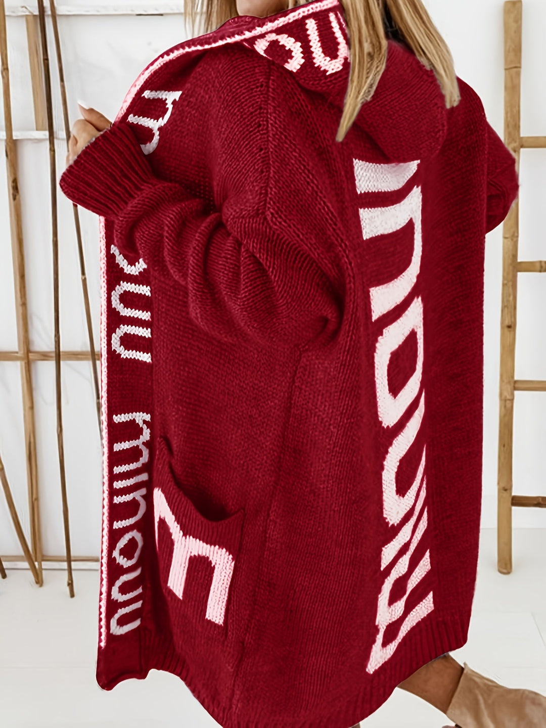 Lässiger Gedruckter Kragen Kapuzen Strickjacke Für Damen | Perfekt für entspannte Tage