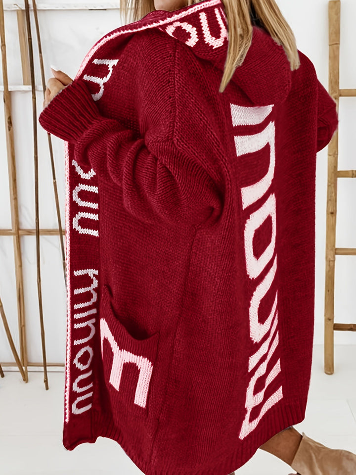Lässiger Gedruckter Kragen Kapuzen Strickjacke Für Damen | Perfekt für entspannte Tage