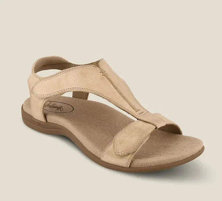 Damen Sommer Sandalen mit Reißverschluss – Bequeme T-Steg Sandalen mit weichem Fußbett & rutschfester Sohle
