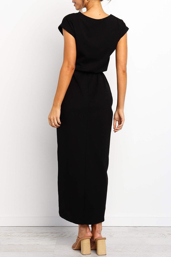 Abito midi da donna con cintura in vita e spacco sulla gamba – elegante e sagomato per ufficio ed eventi