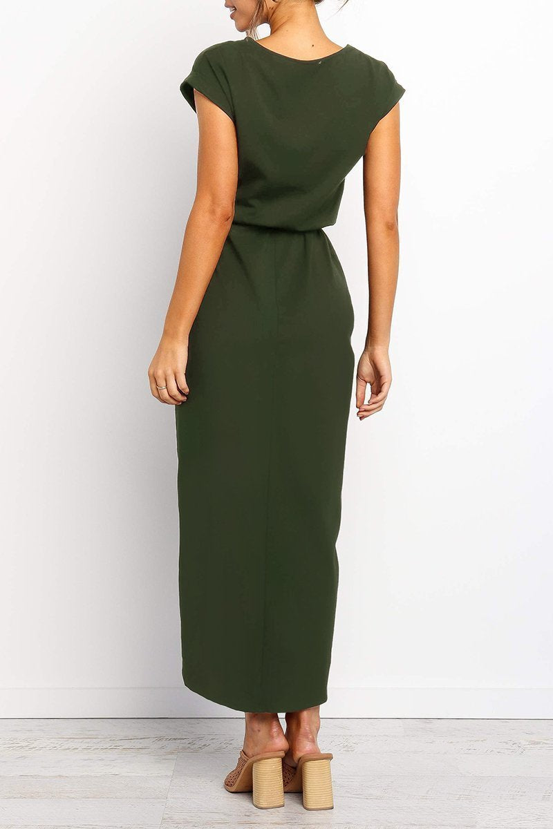 Abito midi da donna con cintura in vita e spacco sulla gamba – elegante e sagomato per ufficio ed eventi