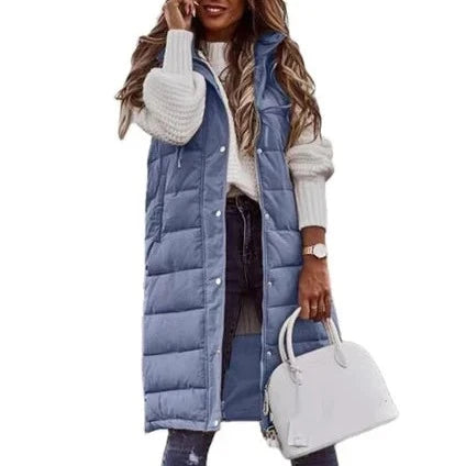 Jennifer - Gilet lungo con cappuccio casual moda giacca monopetto