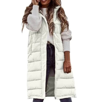 Jennifer - Gilet lungo con cappuccio casual moda giacca monopetto