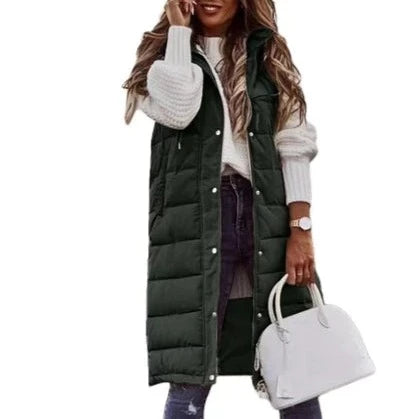 Jennifer - Gilet lungo con cappuccio casual moda giacca monopetto