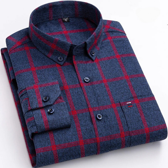 Chemise à carreaux pour homme avec col boutonné – Chemise à manches longues pour affaires et loisirs au bureau et au quotidien