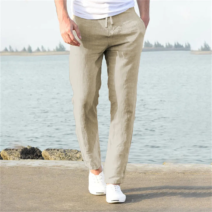 Herren Leinenhose – Sommerhose mit Kordelzug, atmungsaktiv & locker geschnitten