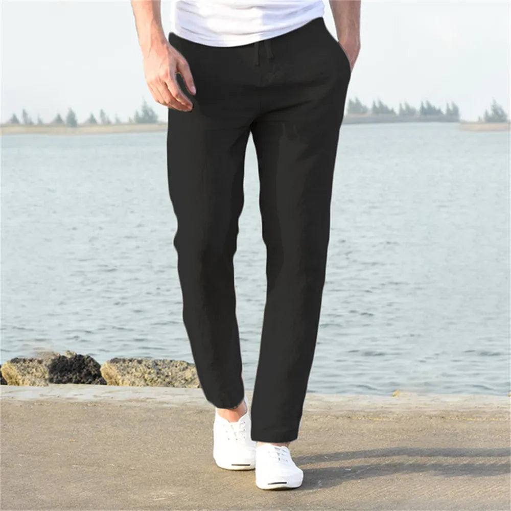 Herren Leinenhose – Sommerhose mit Kordelzug, atmungsaktiv & locker geschnitten