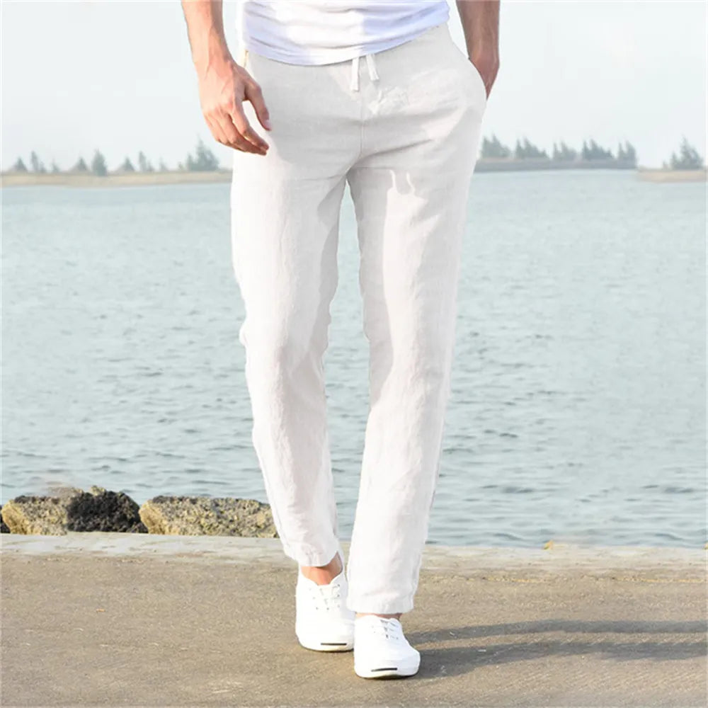 Herren Leinenhose – Sommerhose mit Kordelzug, atmungsaktiv & locker geschnitten