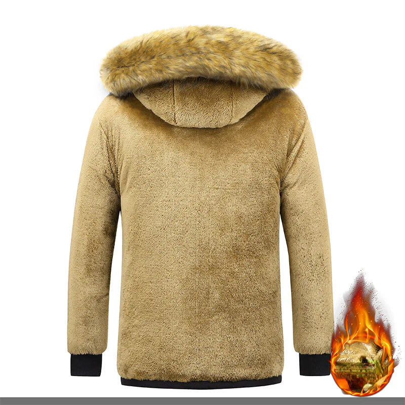 Veste d'hiver chaude avec doublure intérieure en fourrure et capuche pour hommes | Parfaite pour les activités de plein air