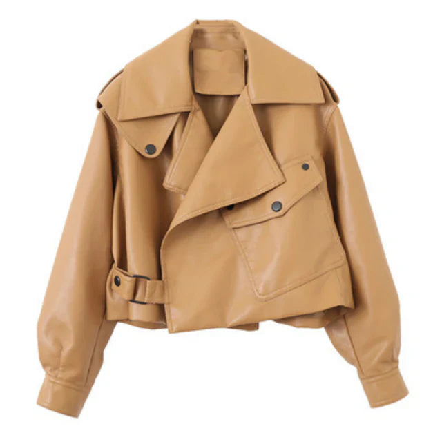 Giacca in pelle oversize con bottoni elegante per donna | Perfetta per le mezze stagioni