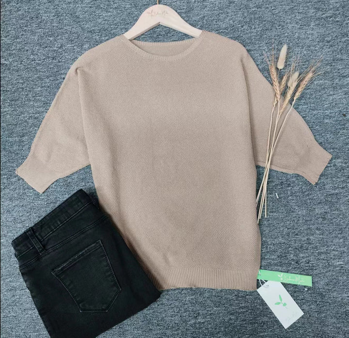 Lucile - Pull uni doré avec col rond