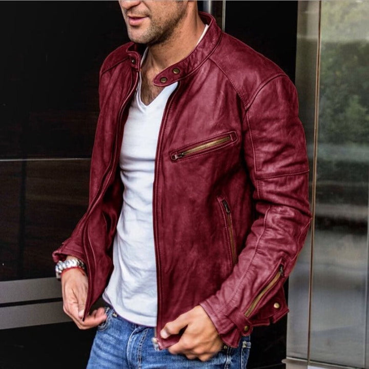 Giacca in pelle elegante e resistente alle intemperie