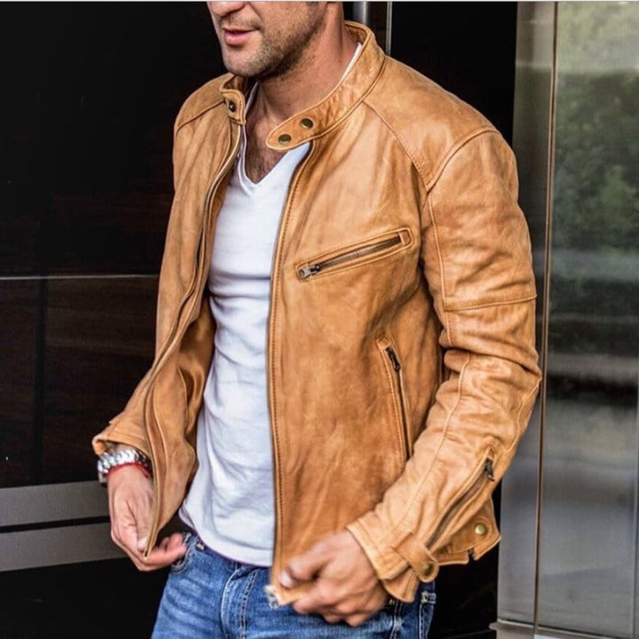 Giacca in pelle elegante e resistente alle intemperie