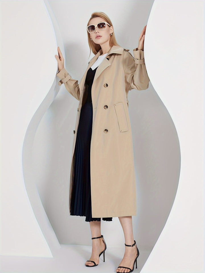 Stilvoller Langarm-Trenchcoat mit einfarbigem Gürtel-Design für Damen | Für den Alltag