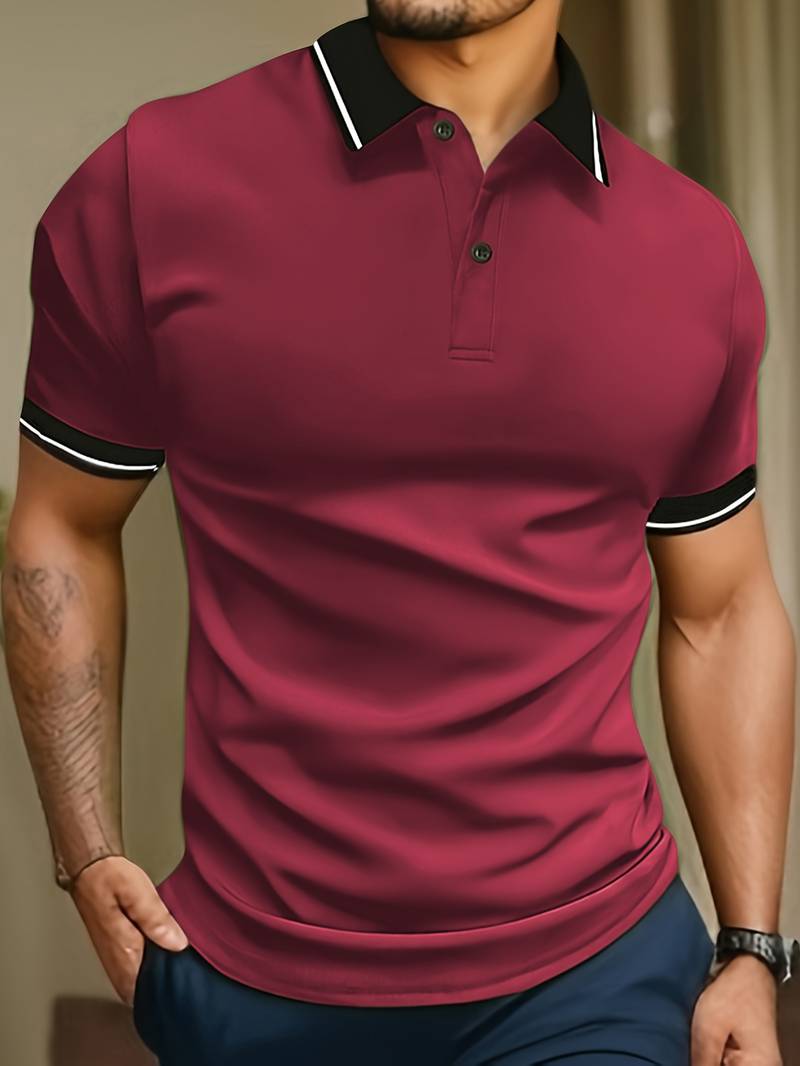 Caleb – camicia a maniche corte a blocchi di colore alla moda con chiusura a bottoni e rever